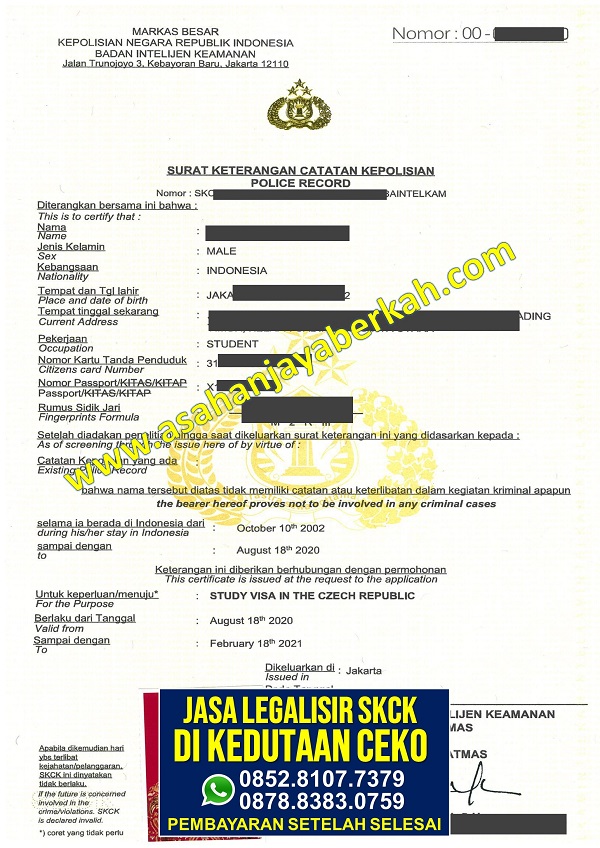 Jasa Legalisir SKCK di Kedutaan Ceko
