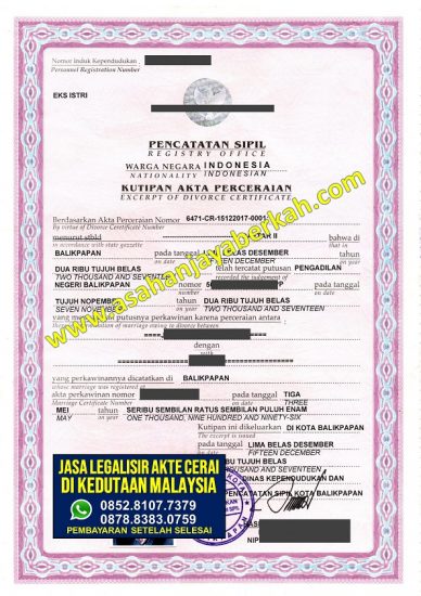 Jasa Legalisasi Akte Cerai di Kedutaan Malaysia